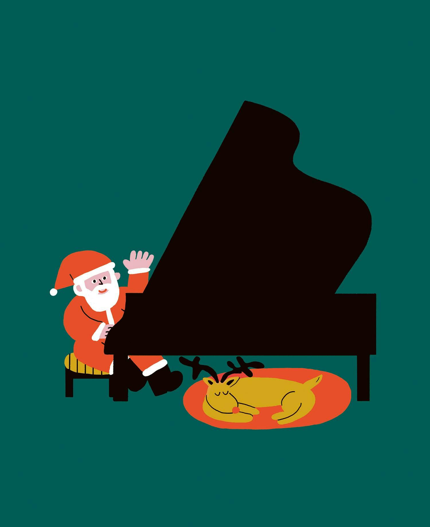 Illustration "Piano" mit Weihnachtsmann der Weihnachtsgrußkarte