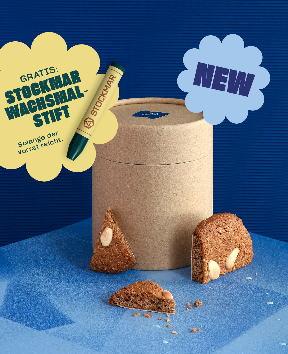 Pfeffer & Frost Basteldose mit BIO-Elisenlebkuchen, Natur und gratis dazu: STOCKMAR Wachsmalstift zu den ersten 1.000 Bestellungen.